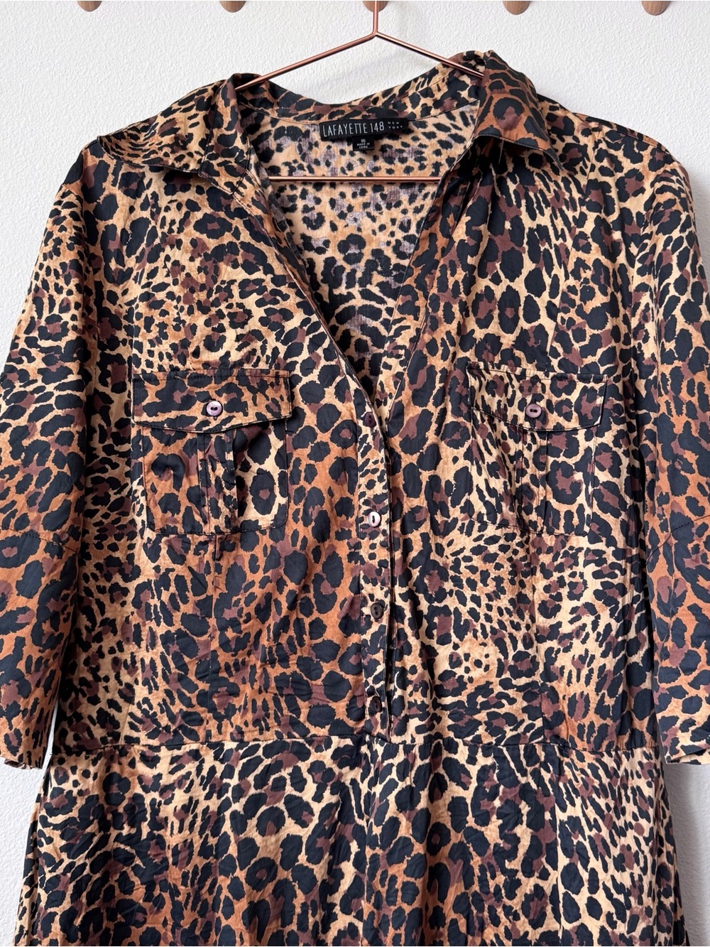 Lafayette 148 Leopard Print Button-Front Midi Dress - Brown & Black - Picture 2 of 10